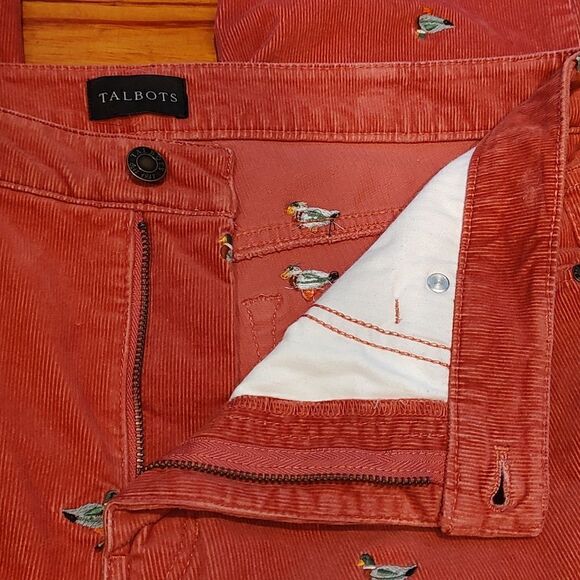 Talbot's Dusty Rose Corduroy Embroidered Mallard Duck Straight Leg Pant Size 8 - Picture 6 of 14